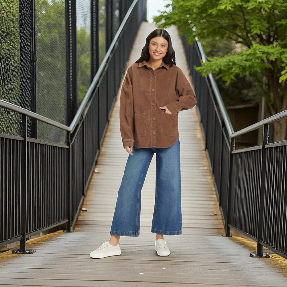 Roxy Kick Back Washed Cord brown Shirt Shacket Corduroy size Large NWT - Picture 1 of 9